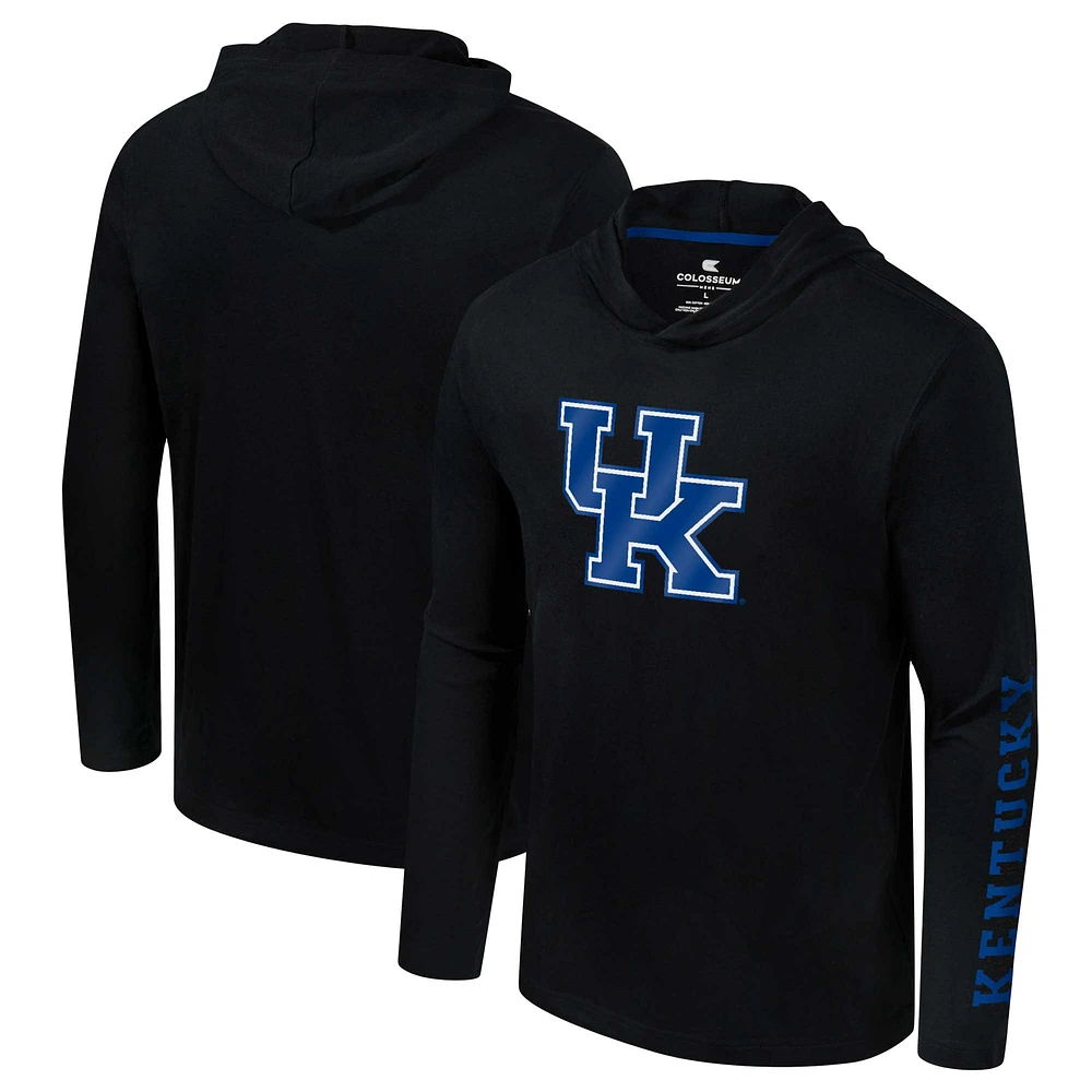 Men's Colosseum Black Kentucky Wildcats Logo Lockup Active Blend Long Sleeve  T-Shirt Hoodie