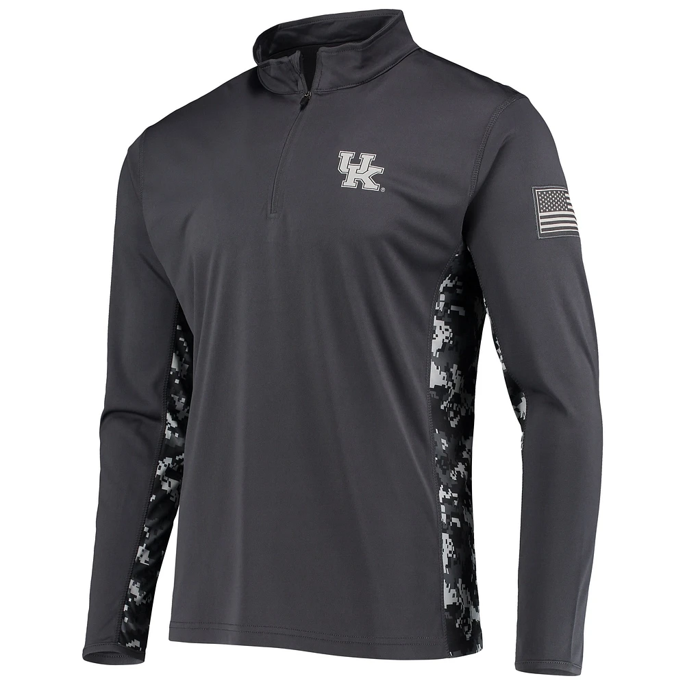 Men's Colosseum Charcoal Kentucky Wildcats OHT Military Appreciation Digital Camo Lightweight Quarter-Zip Pullover