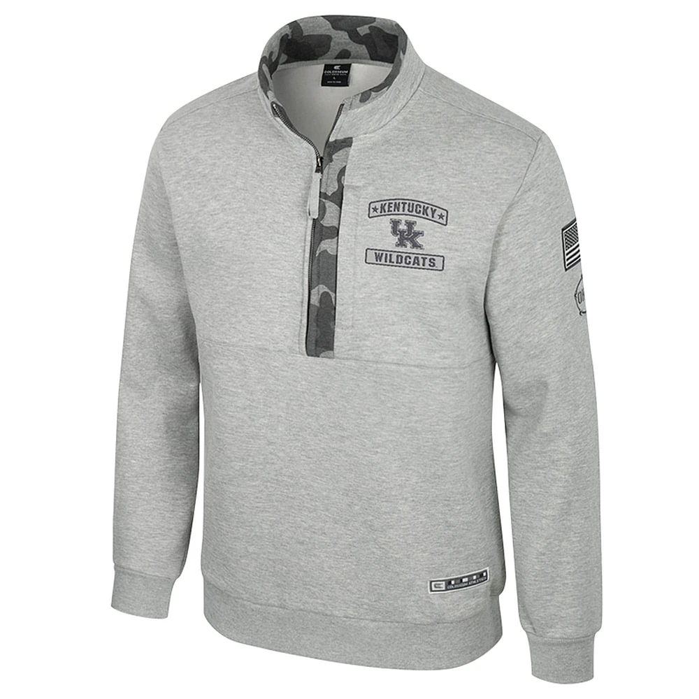 Men's Colosseum Heather Gray Kentucky Wildcats OORAH OHT Military Appreciation Fleece Quarter-Zip Jacket