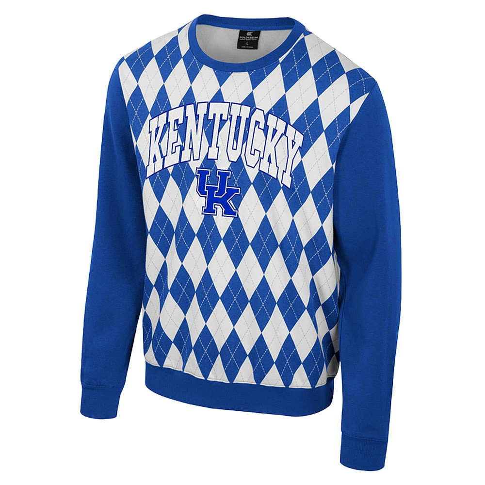 Men's Colosseum Royal Kentucky Wildcats The Dealio Argyle Pullover Sweatshirt