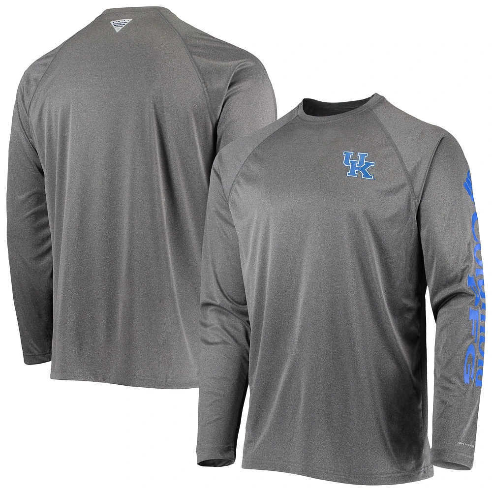 Columbia Heather Charcoal Kentucky Wildcats Terminal Tackle Omni-Shade Raglan T-shirt à manches longues pour homme