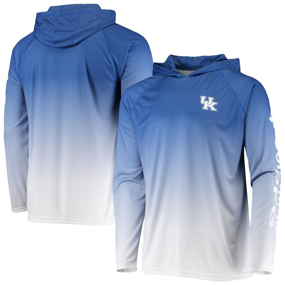 Men's Columbia PFG Royal Kentucky Wildcats Terminal Tackle Omni-Shade UPF 50 Long Sleeve Hooded Top