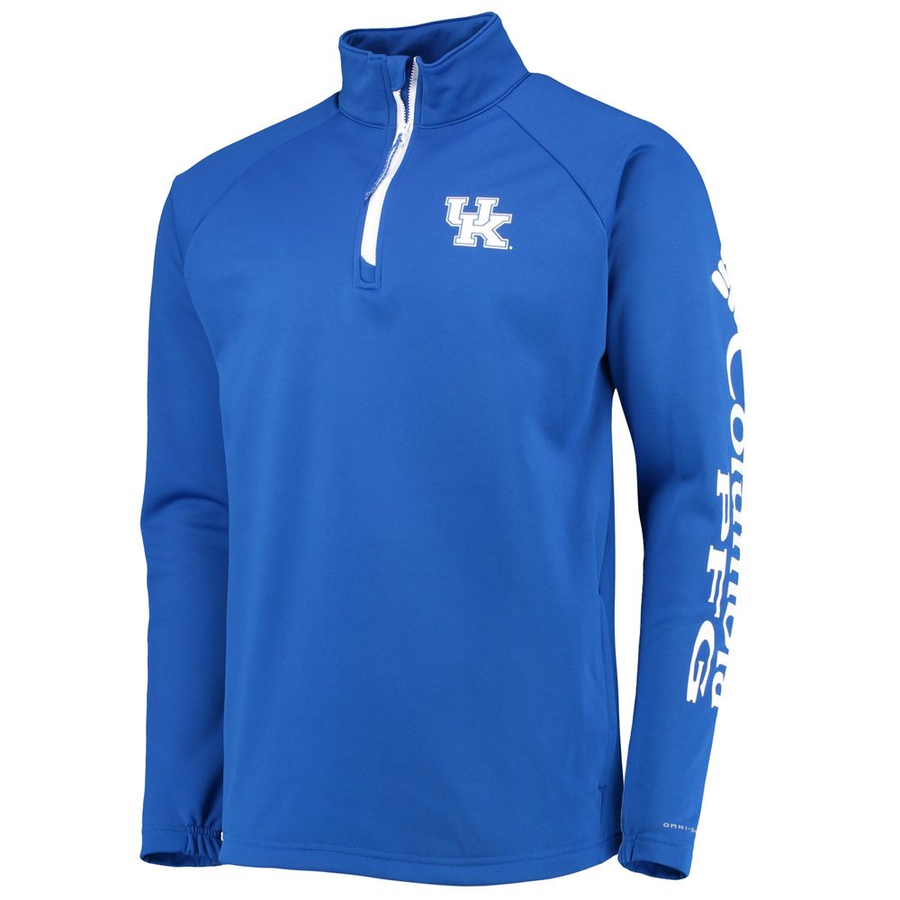 Men's Columbia Royal Kentucky Wildcats Terminal Tackle Fleece Raglan Omni-Shade Quarter-Zip Jacket