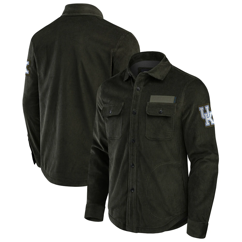 Veste-chemise en velours côtelé pour homme de la collection Darius Rucker Fanatics, couleur olive, Kentucky Wildcats