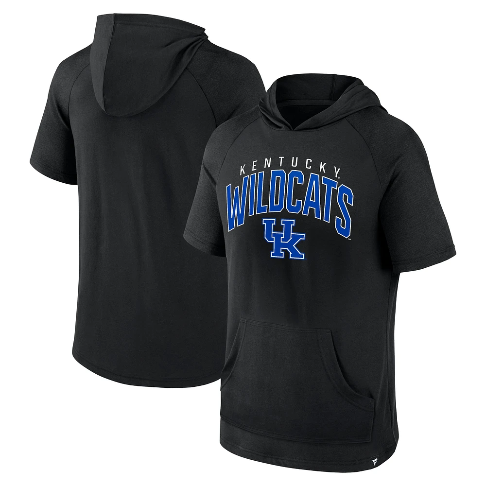 Men's Fanatics Black Kentucky Wildcats Double Arch Raglan Short Sleeve Hoodie T-Shirt