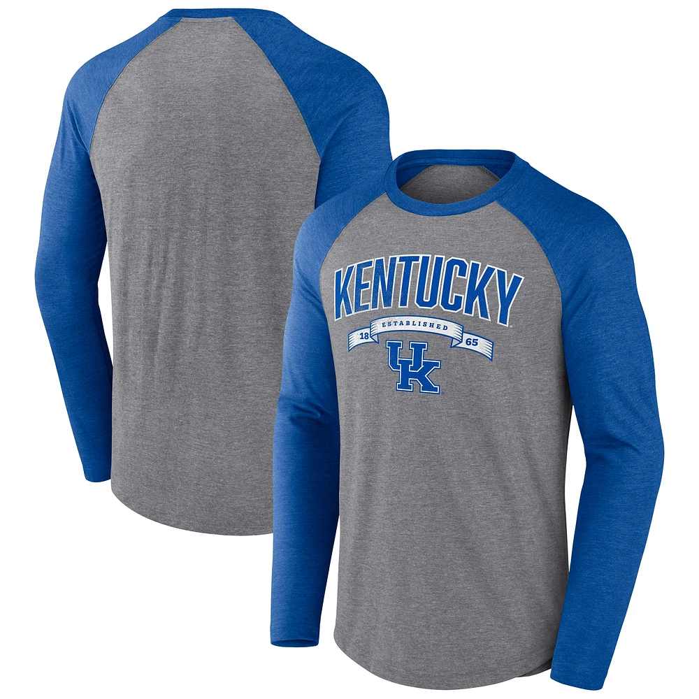 T-shirt à manches longues raglan tri-blend gris Kentucky Wildcats Fanatics pour hommes