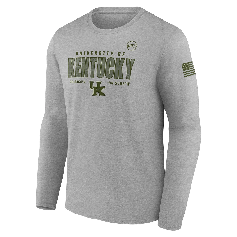 T-shirt à manches longues pour hommes Fanatics Heather Grey avec écusson Kentucky Wildcats