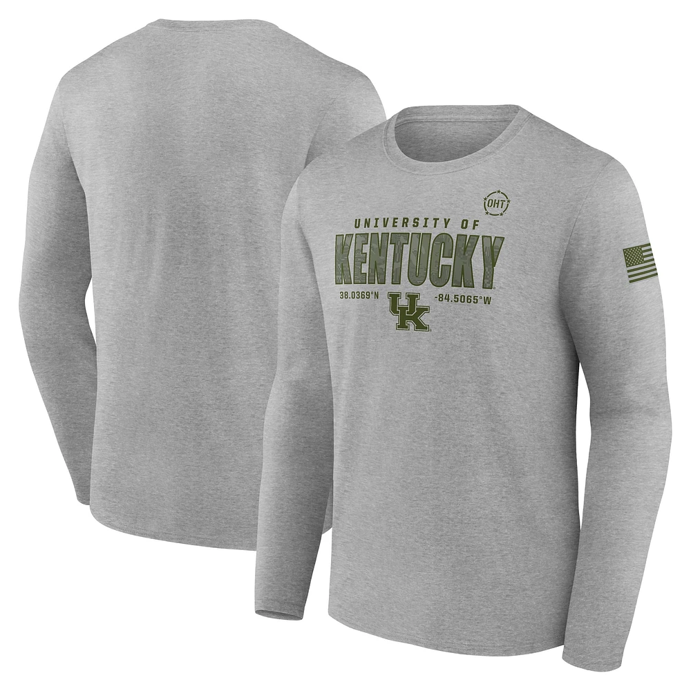 T-shirt à manches longues pour hommes Fanatics Heather Grey avec écusson Kentucky Wildcats