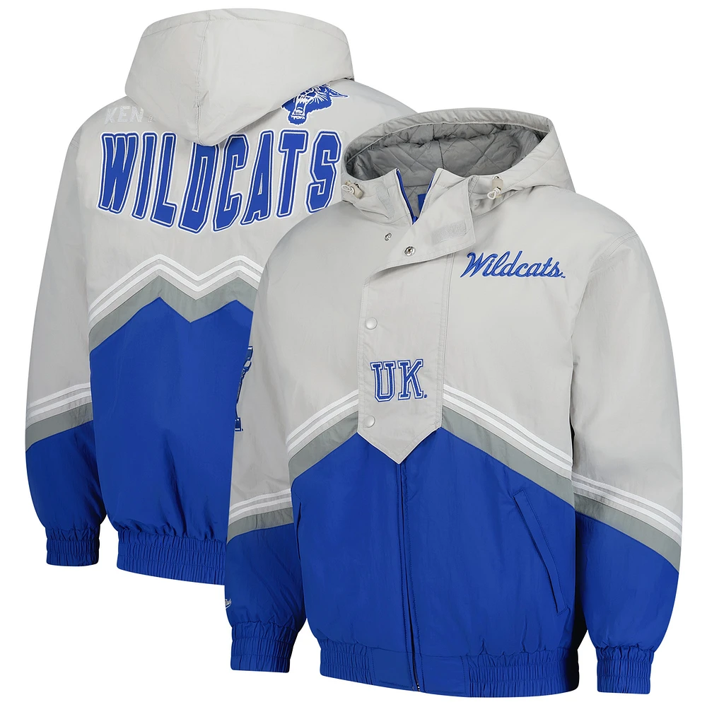 Veste coupe-vent à fermeture éclair complète rétro Throw It Back pour homme, gris/bleu royal, des Kentucky Wildcats de Mitchell & Ness