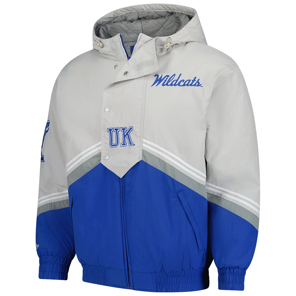 Veste coupe-vent à fermeture éclair complète rétro Throw It Back pour homme, gris/bleu royal, des Kentucky Wildcats de Mitchell & Ness