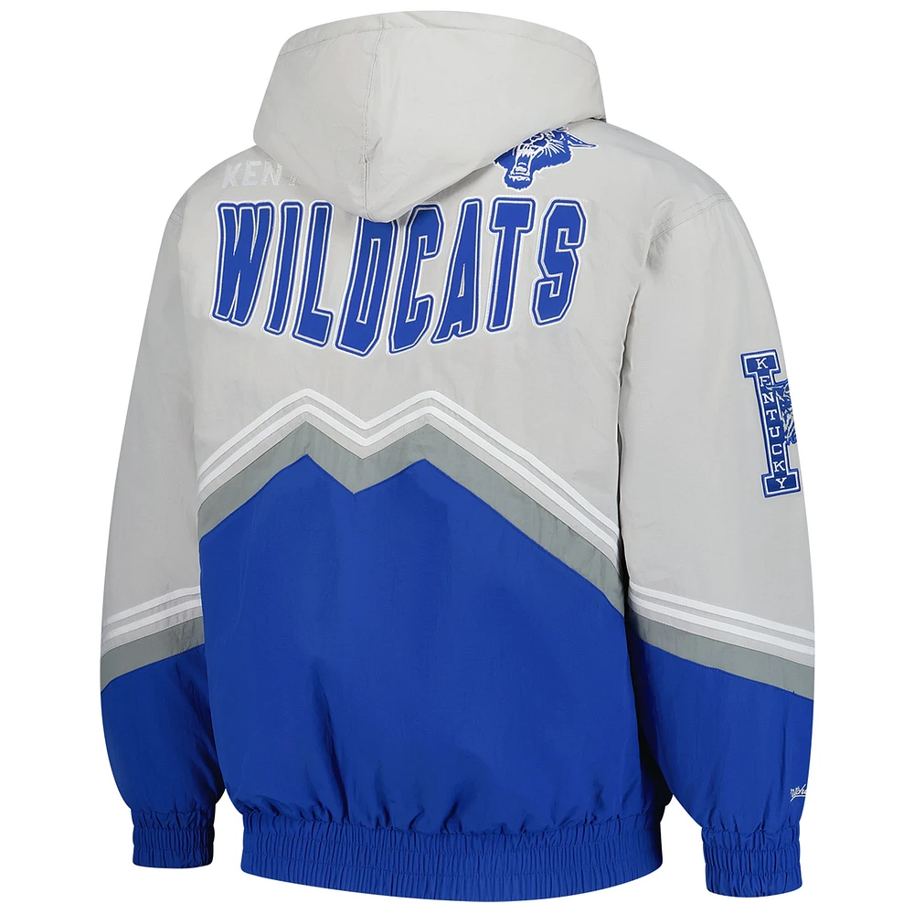 Veste coupe-vent à fermeture éclair complète rétro Throw It Back pour homme, gris/bleu royal, des Kentucky Wildcats de Mitchell & Ness