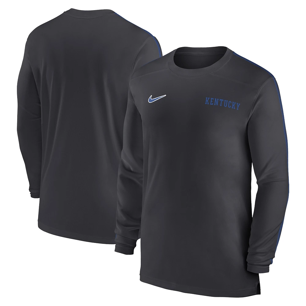 T-shirt à manches longues Nike Anthracite Kentucky Wildcats Sideline Coach UV Performance pour homme