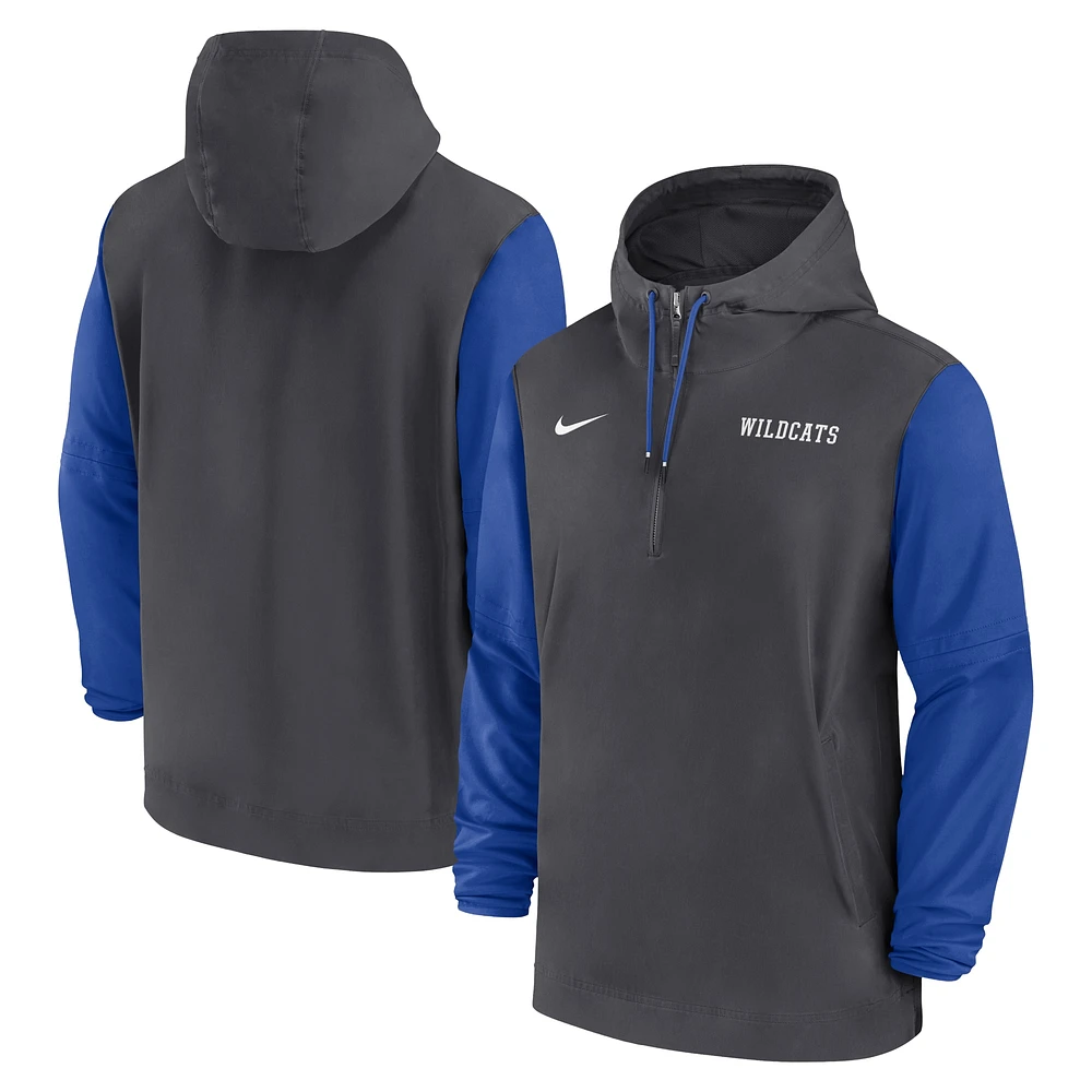 Sweat à capuche demi-zippé Nike Anthracite Kentucky Wildcats 2024 Sideline Pregame Player pour homme