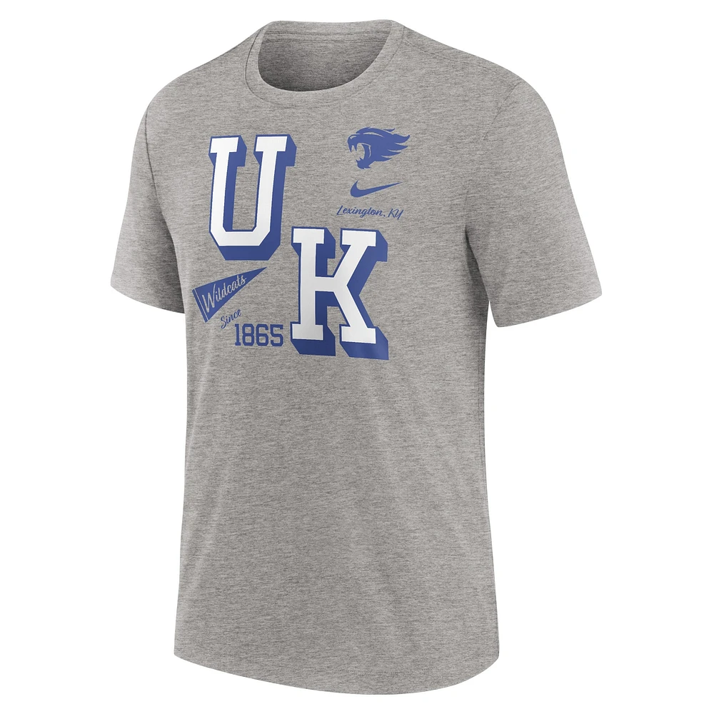 Men's Nike Heather Gray Kentucky Wildcats Blitz Roll Call Tri-Blend T-Shirt