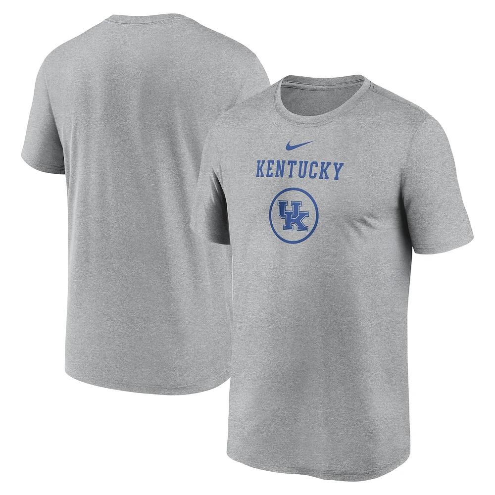 T-shirt Nike Heather Grey Kentucky Wildcats pour homme, légende du basketball sur le terrain, entraînement et performance