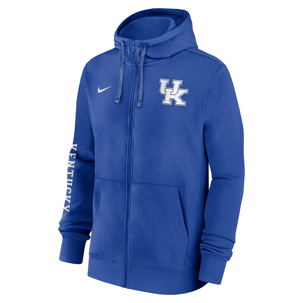 Sweat à capuche entièrement zippé Nike Royal Kentucky Wildcats 2024 Sideline pour homme