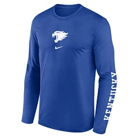 T-shirt Nike Royal Kentucky Wildcats Primetime Center Lockup pour homme, manches longues, légende de la performance