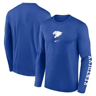 T-shirt Nike Royal Kentucky Wildcats Primetime Center Lockup pour homme, manches longues, légende de la performance