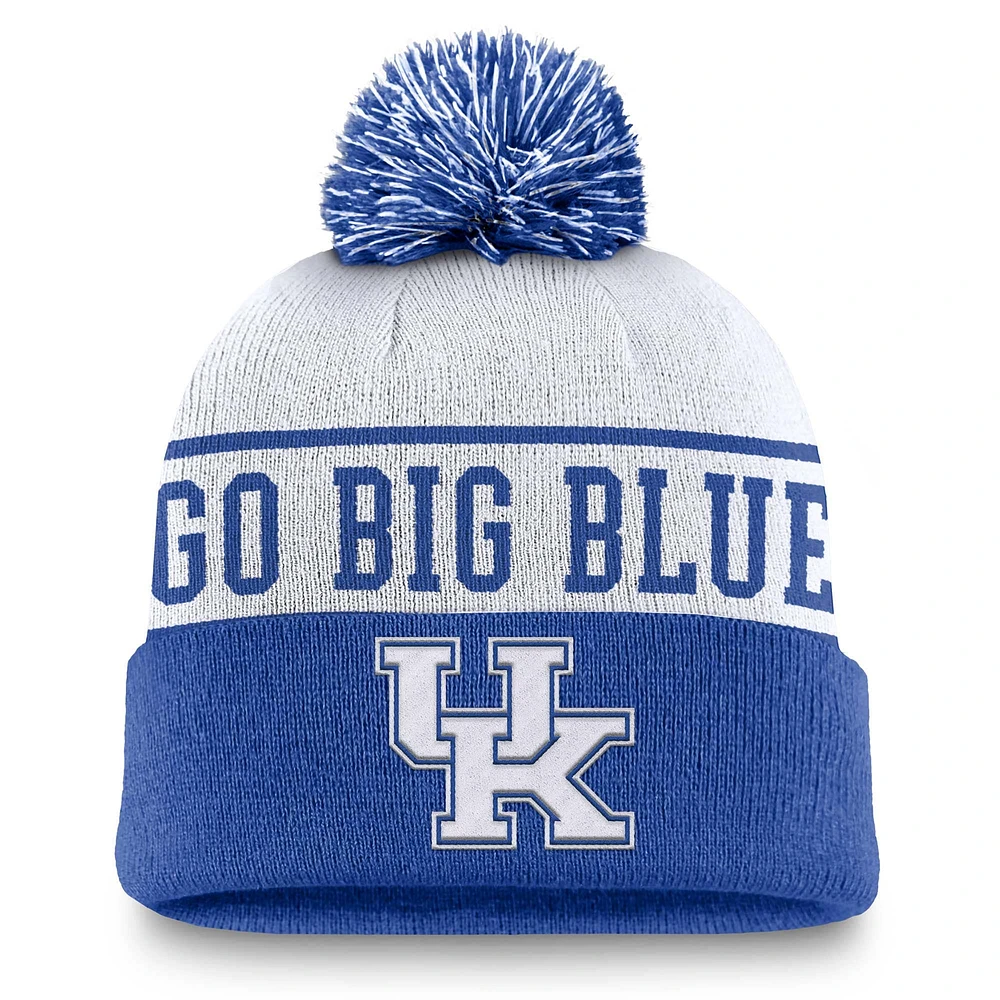 Bonnet en tricot à revers avec pompon Nike Kentucky Wildcats Local Peak pour homme, blanc/bleu royal