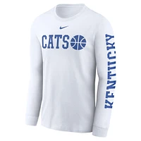 T-shirt à manches longues Nike Kentucky Wildcats Basketball Icon Two-Hit pour homme, blanc