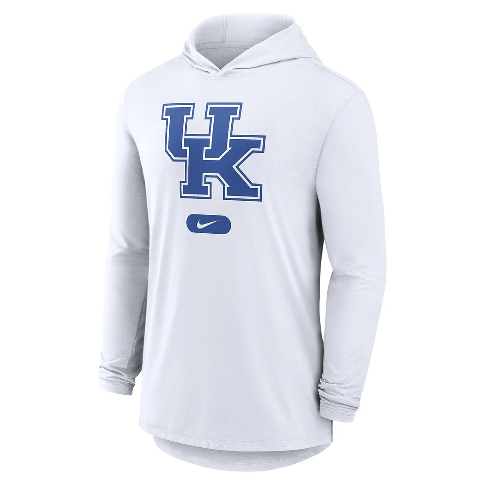 T-shirt à capuche manches longues Nike Kentucky Wildcats pour homme, léger et performant, blanc