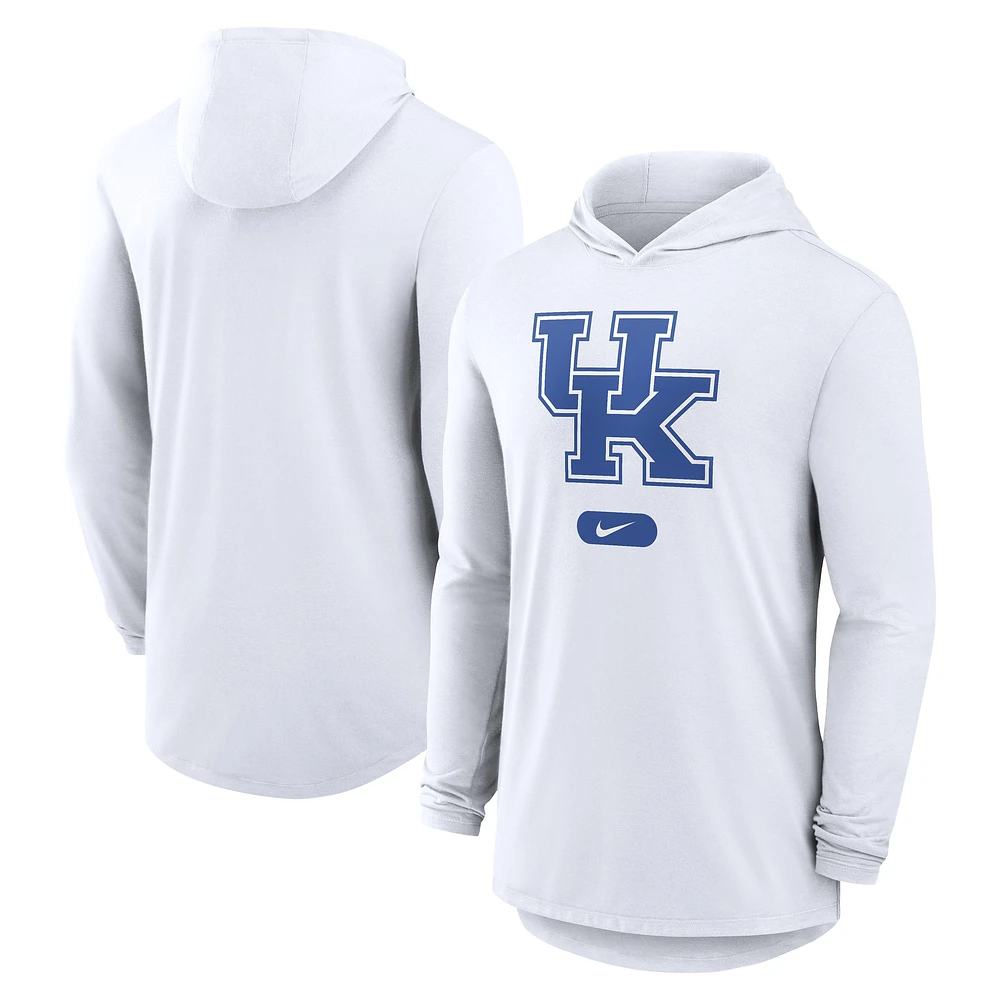 T-shirt à capuche manches longues Nike Kentucky Wildcats pour homme, léger et performant, blanc