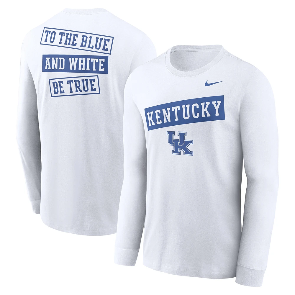 T-shirt Nike blanc à manches longues Kentucky Wildcats pour homme