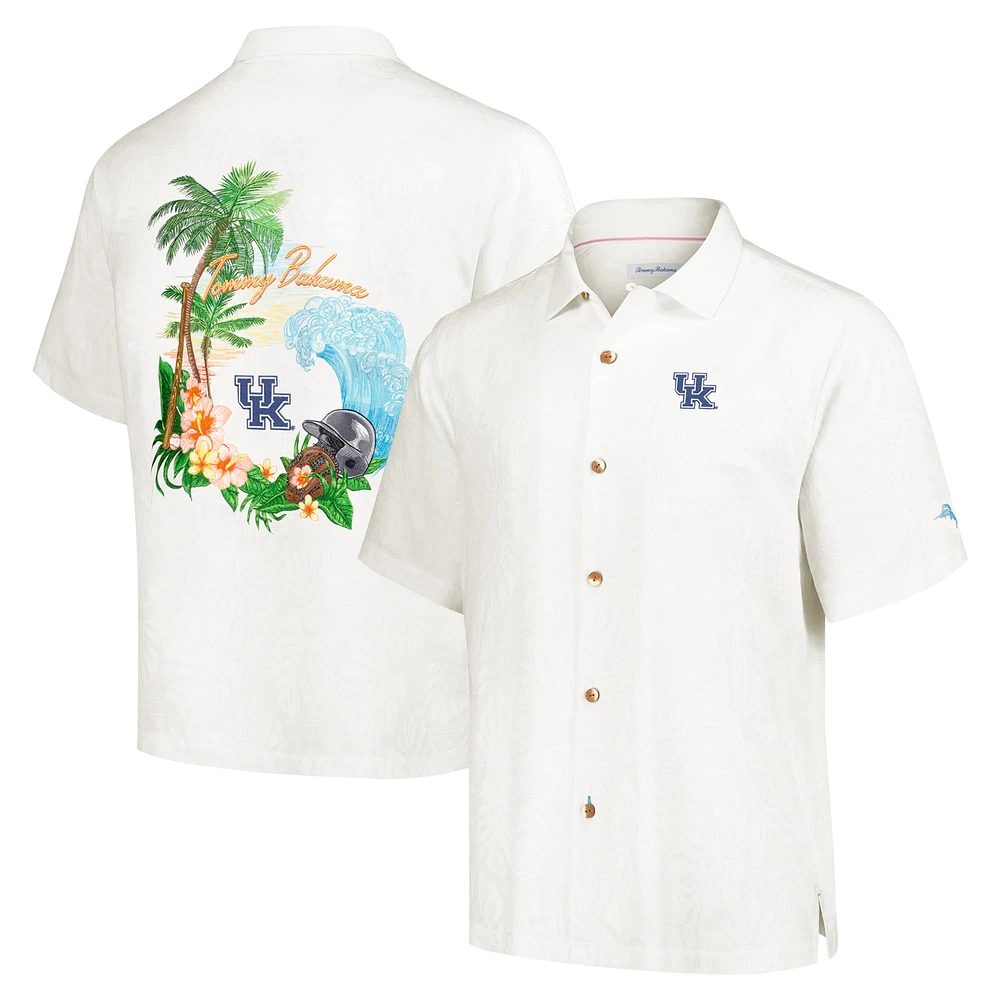 Men's Tommy Bahama Cream Kentucky Wildcats Castaway Game Camp Button-Up Shirt