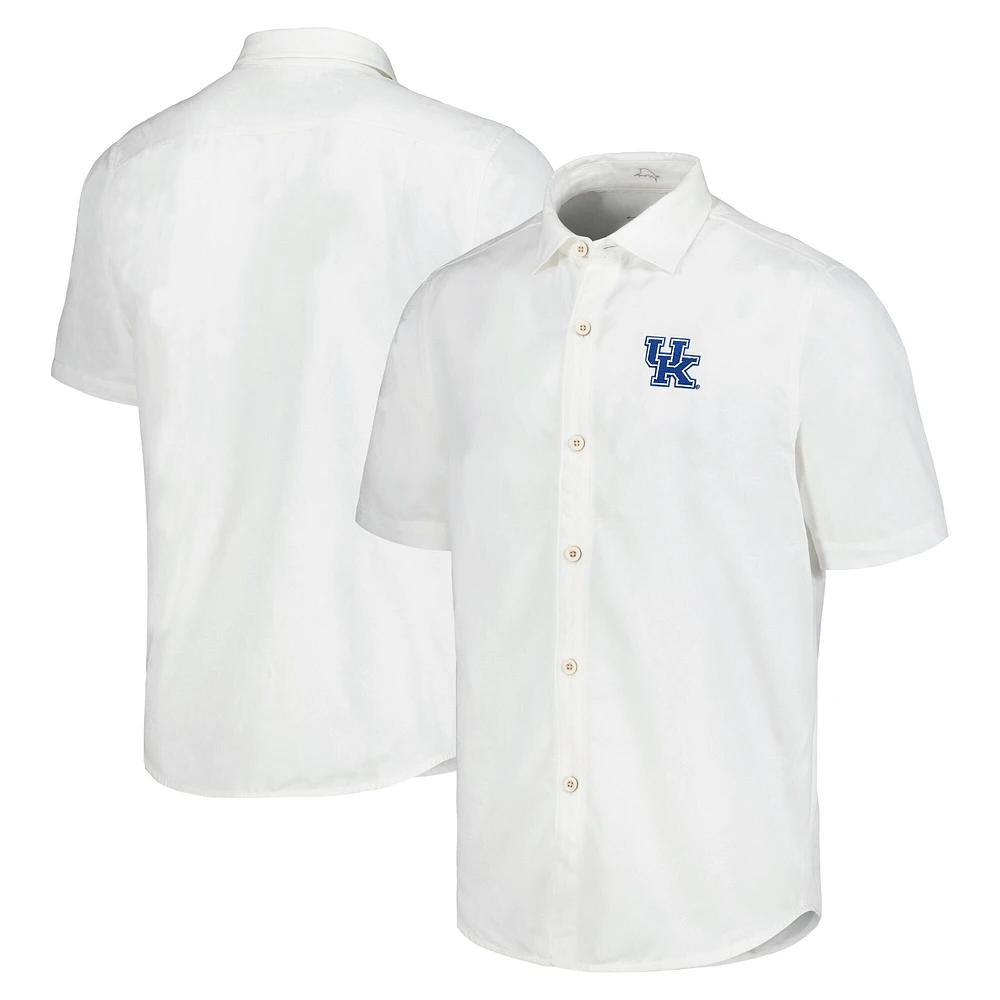 Chemise boutonnée Tommy Bahama blanche Kentucky Wildcats Coconut Point Palm Vista IslandZone Camp pour hommes