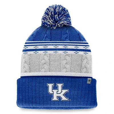 Bonnet en tricot à revers tricolore Altitude Royal Kentucky Wildcats pour homme Top of the World avec pompon