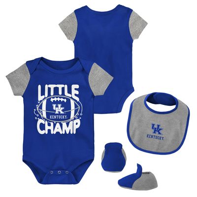 Newborn & Infant Royal/Heather Gray Kentucky Wildcats Little Champ Bodysuit Bib Booties Set