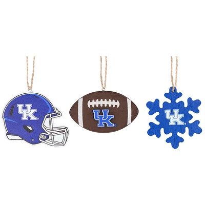 The Memory Company Kentucky Wildcats Three-Pack Helmet, Football & Snowflake Ornament Set