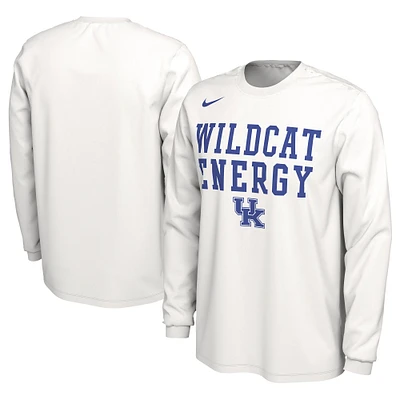 T-shirt à manches longues Nike blanc Kentucky Wildcats 2024 On-Court Bench Energy pour homme