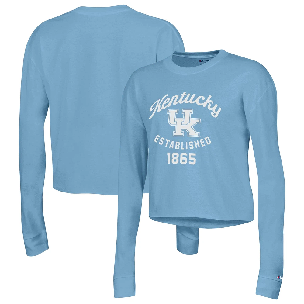 Women's Champion Blue Kentucky Wildcats Boyfriend Cropped Long Sleeve T-Shirt