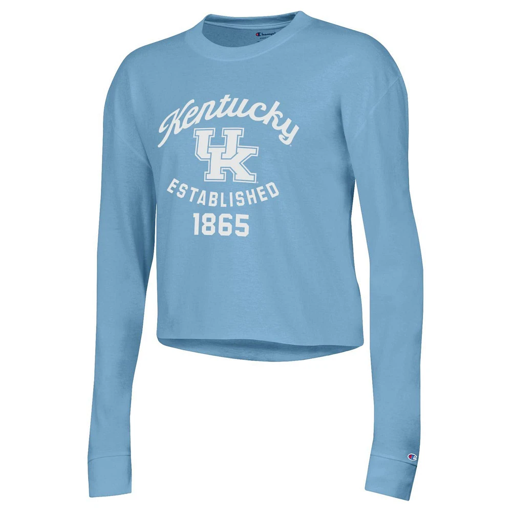 Women's Champion Blue Kentucky Wildcats Boyfriend Cropped Long Sleeve T-Shirt