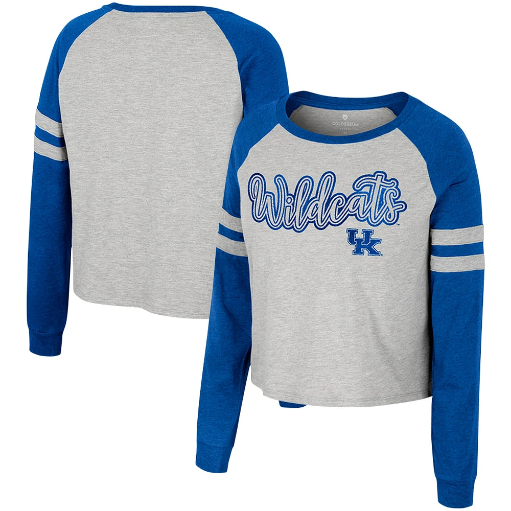 Women's Colosseum Heather Gray Kentucky Wildcats I'm Gliding Here Raglan Long Sleeve Cropped T-Shirt