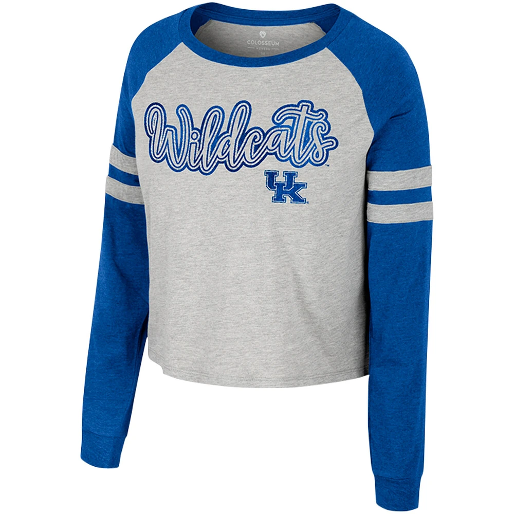 Women's Colosseum Heather Gray Kentucky Wildcats I'm Gliding Here Raglan Long Sleeve Cropped T-Shirt