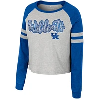 Women's Colosseum Heather Gray Kentucky Wildcats I'm Gliding Here Raglan Long Sleeve Cropped T-Shirt