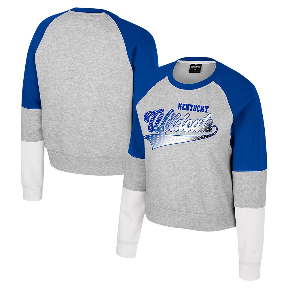 Sweat-shirt à col rond et strass Katinka pour femme Colosseum Heather Grey Kentucky Wildcats