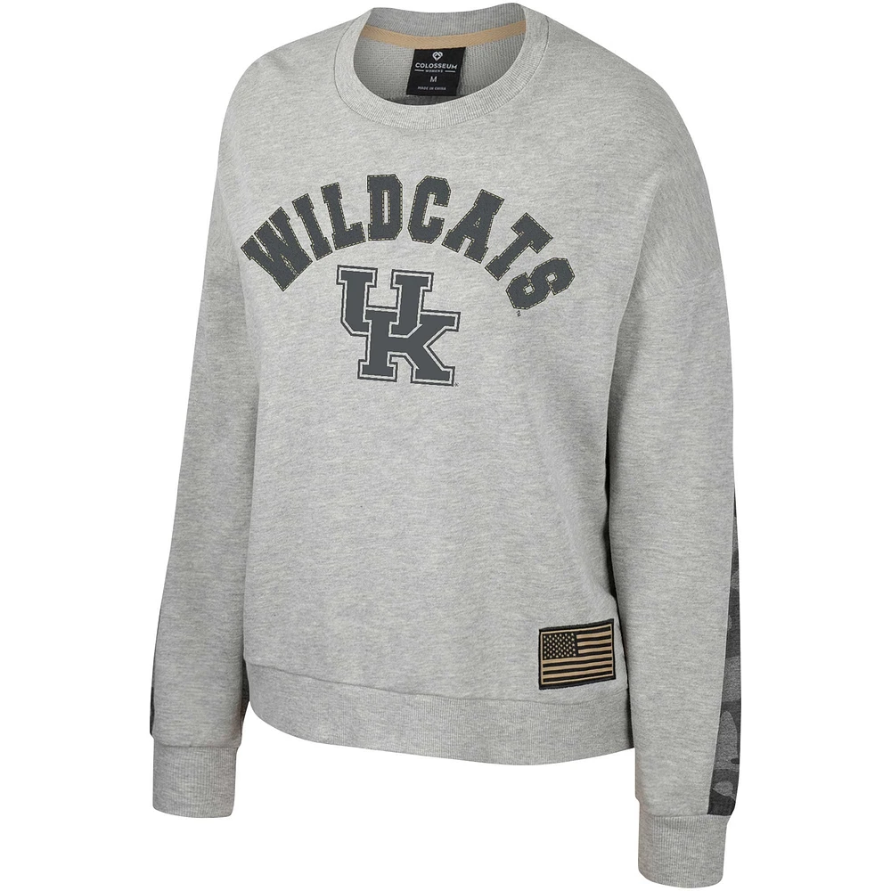 Sweat-shirt Colosseum Heather Grey Kentucky Wildcats OHT pour femmes, drapeau d'appréciation militaire, rang Dolman