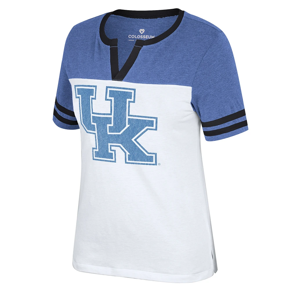 T-shirt à encolure crantée pour femme Colosseum White/Heather Royal Kentucky Wildcats Frost Yourself