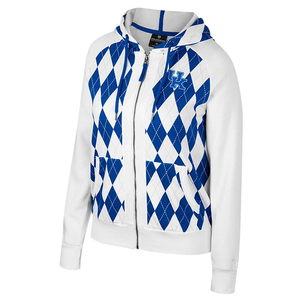 Veste zippée complète Dealio Argyle pour femme Colosseum White Kentucky Wildcats