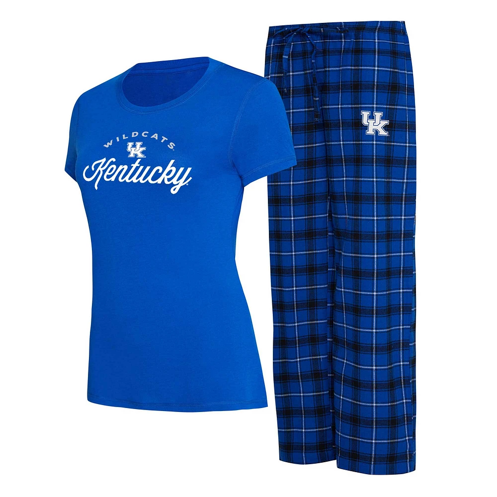 Ensemble de nuit Concepts Sport Royal/Noir Kentucky Wildcats Arctic T-shirt et pantalon en flanelle pour femmes