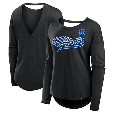 Women's Fanatics Black Kentucky Wildcats Training Camp Core Long Sleeve V-Neck Fashion T-Shirt