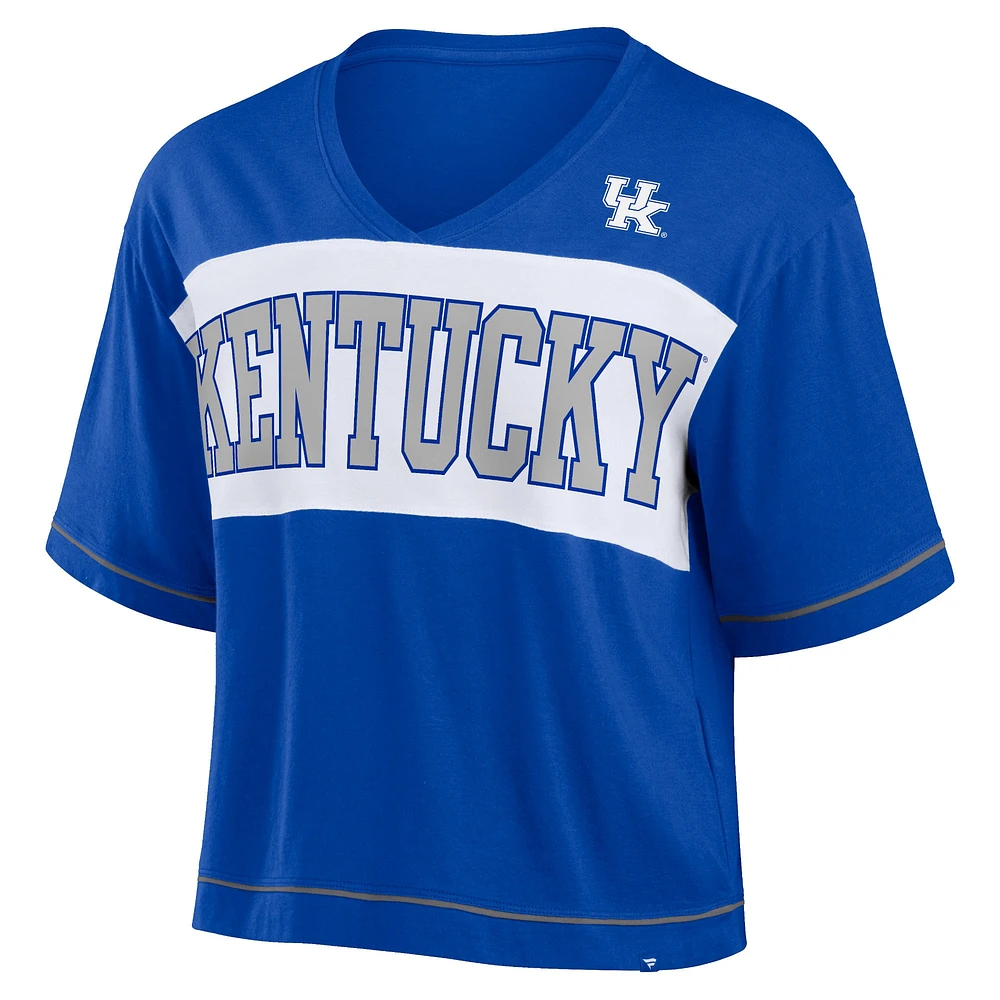 Women's Fanatics Royal Kentucky Wildcats Home Team Bold Fashion Modest V-Neck Cropped T-Shirt