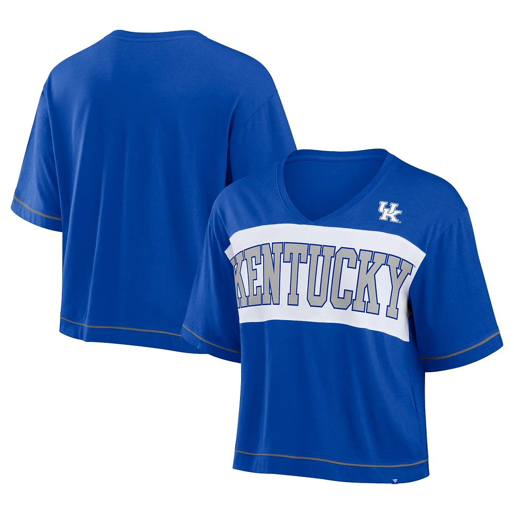 Women's Fanatics Royal Kentucky Wildcats Home Team Bold Fashion Modest V-Neck Cropped T-Shirt