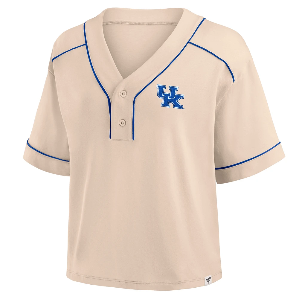 Women's Fanatics Tan Kentucky Wildcats Oversized Dominant Force Cropped V-Neck T-Shirt