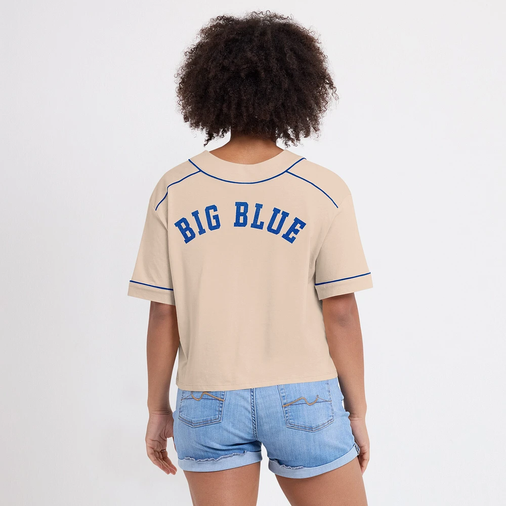 Women's Fanatics Tan Kentucky Wildcats Oversized Dominant Force Cropped V-Neck T-Shirt