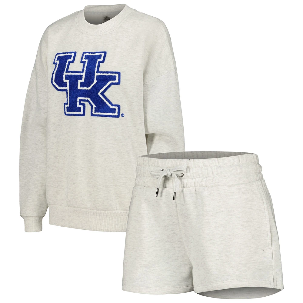 Women's Gameday Couture Ash Kentucky Wildcats Team Effort Pullover Sweatshirt & Shorts Sleep Set