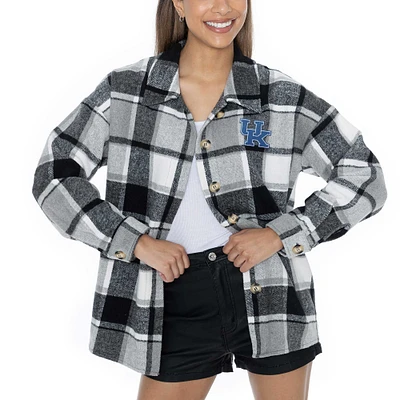 Chemise boutonnée en flanelle grise Gameday Couture pour femme, motif End Zone Game des Kentucky Wildcats